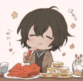 😇 ほわぁ Anime, Dessin animé, Chibi, Mignon, Nourriture, Crabe whatsapp sticker