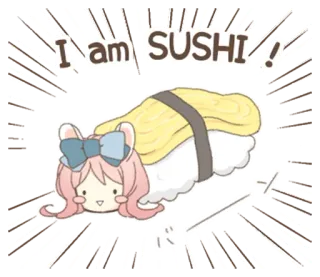 🐰 I am SUSHI!! Sushi, Kawaii, Cibo, Carino, Cartone animato, Illustrazione telegram sticker