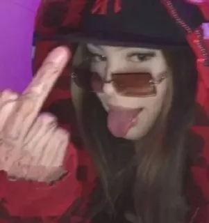 🌟 middle finger, offensive gesture, woman, portrait, sunglasses, expression telegram sticker