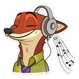 🎧 Nick Wilde Zootopia キツネ, ヘッドホン, 音楽, アニメ, キャラクター, アニメーション, ニック・ワイルド telegram sticker