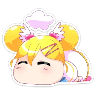 ☹️ Anime, Kawaii, Carino, Chibi, Sdraiato, Giallo, Nuvola telegram sticker