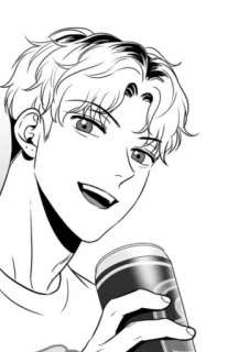 😀 homem, mangá, preto e branco, bebendo, lata, anime, desenho animado telegram sticker