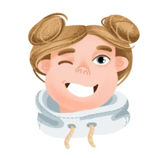😉 chica, guiñando, dibujos animados, retrato, ilustración telegram sticker