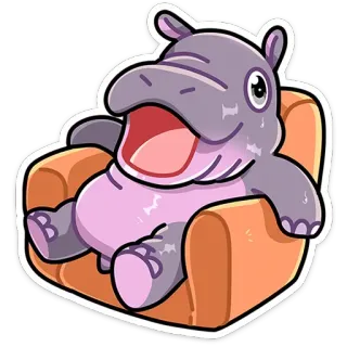 💺 하마, 동물, 만화, 편안한, 의자, 귀여운, 웃긴 telegram sticker