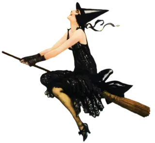 🧙‍♀ strega, scopa, halloween, vintage, donna, volare whatsapp sticker