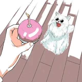 🐈 Katze, Sonnenbrille, Geburtstag, Kuchen, Kerze, Cartoon, Illustration telegram sticker