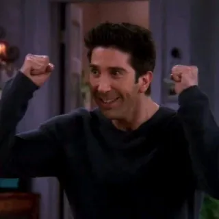 💪 Ross Geller Friends serial TV, komedia, świętowanie, podekscytowany, sitcom, lata 90 telegram sticker