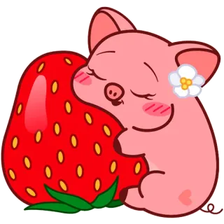 🍓 babi, stroberi, imut, binatang, kartun telegram sticker