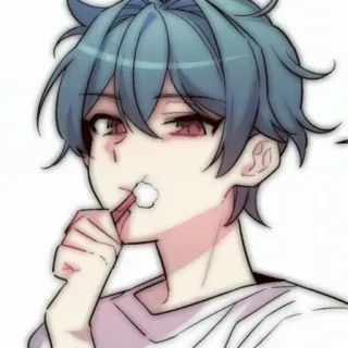 💬 anime, chico, cepillo de dientes, pelo azul, limpio telegram sticker