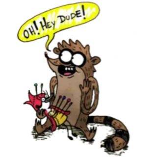 😐 Rigby Regular Show OH! HEY DUDE! kreskówka, animowany, Regular Show, Rigby, Mordecai telegram sticker