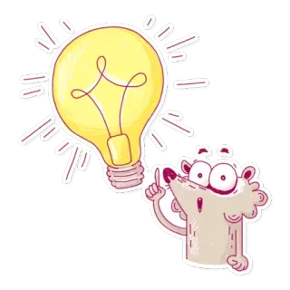 💡 หลอดไฟ, ไอเดีย, การ์ตูน, สัตว์, หนู, ความคิด, แรงบันดาลใจ telegram sticker