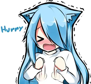 🦄 Hurry Anime, Desenho animado, Kawaii, Garota gato, Apressado, Fofo, Mangá telegram sticker