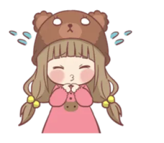 🙁 Garota anime, Fofo, Desenho animado, Chapéu de urso, Fazendo beicinho, Adesivo telegram sticker