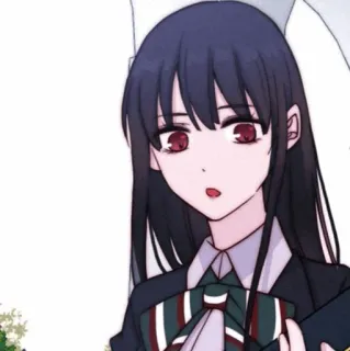 ⛓ anime girl, manga style, school uniform, red eyes, black hair, cartoon, illustration telegram sticker