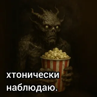 🕊️ хтонически наблюдавам. demon, monster, popcorn, dark fantasy, creepy, watching, horror telegram sticker