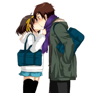 😘 baiser, couple, amour, animé, romance telegram sticker