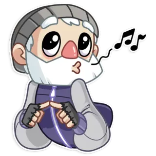 🎶 desenho animado, personagem, barba branca, cabelo grisalho, notas musicais, lábios franzidos telegram sticker