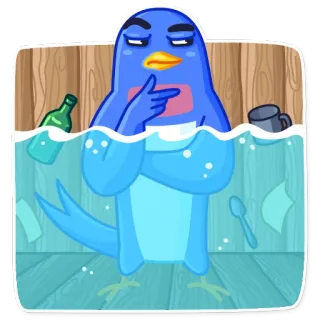 🤔 鸟, 卡通, 洗澡, 瓶子, 放松, 水 telegram sticker