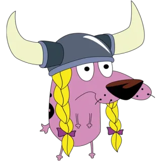 🐂 Courage Courage the Cowardly Dog chien, dessin animé, viking, effrayé, casque telegram sticker