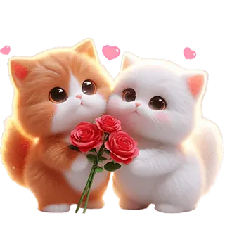 🌺 kucing, anak kucing, imut, hewan, mawar, cinta, hati, kartun, stiker telegram sticker