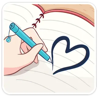 ❤️ menulis, pena, buku catatan, hati, gambar, cinta, ilustrasi telegram sticker
