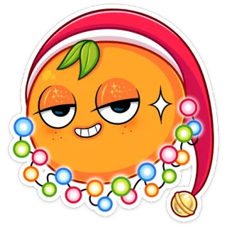 😉 orange, fruit, dessin animé, noël, bonnet de père noël, vacances, festif, décoration telegram sticker