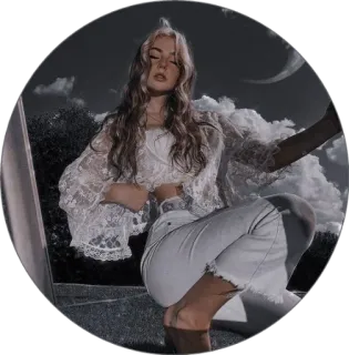 🏹 femme, fille, pose, portrait, esthétique, nuages, blanc telegram sticker