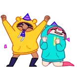 ๐ฅณ pesta, perayaan, kartun, teman, hoodie, ulang tahun, senang telegram sticker