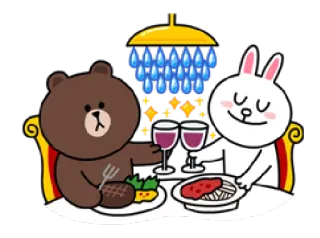 🍷 Brown (Line Friends) Line Friends, Brown, Cony, dinner, steak, restaurant telegram sticker