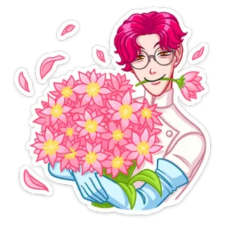 💐 Blumen, Blumenstrauß, rosa Blumen, Mann, glücklich, süß telegram sticker
