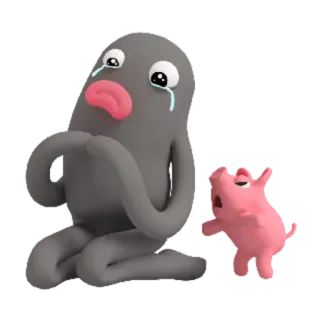 😟 triste, pleurer, dessin animé, pâte à modeler, rose, gris telegram sticker