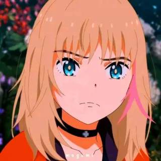 🙁 garota anime, cabelo loiro, olhos azuis, séria, fofa, personagem whatsapp sticker