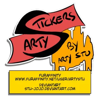 ℹ STICKERS
ARTY BY
ARTY STU
FUR AFFINITY
WWW.FURAFFINITY.NET/USER/ARTYSTU
DEVIANTART
STU-JOJO.DEVIANTART.COM sticker, kunst, furry, deviantart, logo, webseite whatsapp sticker