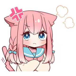 😤 Anime, Dziewczyna, Słodkie, Różowe włosy, Zła, Kocia dziewczyna telegram sticker