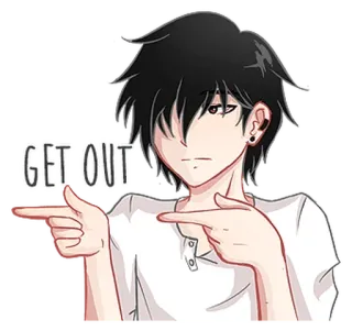 😒 GET OUT anime, naklejka, wynoś się, wskazujący, chłopak whatsapp sticker
