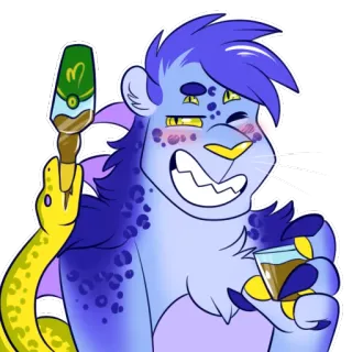 🥃 животное, мультфильм, синий, напиток, леопард, змея telegram sticker