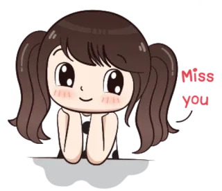 💖 Miss YOU desenho animado, menina, fofo, saudade, amizade, amor, adesivo whatsapp sticker