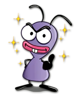 👍 Dibujos animados, Personaje, Brillos, Morado, Antenas, Divertido, Tonto telegram sticker