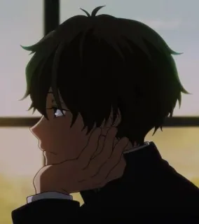 😞 Anime, Junge, Schuluniform, Porträt, Nachdenklich telegram sticker