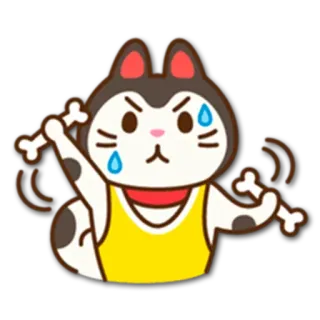 😈 kot, ćwiczenia, pot, podnoszenie ciężarów, antropomorficzny, kreskówka, kość telegram sticker