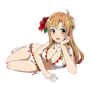 😃 Asuna Yuuki Sword Art Online อนิเมะ, ชายหาด, ชุดว่ายน้ำ, ผู้หญิง, ผู้หญิง, ตัวละคร telegram sticker