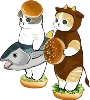 🍔 gato, comida, animal, fofo, hambúrguer, peixe, vaca telegram sticker