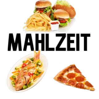 🍟 MAHLZEIT Essen, Mahlzeit, Mittagessen, Abendessen, Deutsch, Pizza, Burger, Fisch telegram sticker