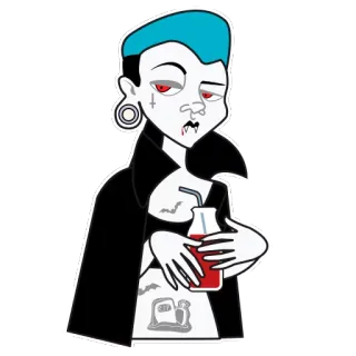 💀 Vampir, Gothic, Cartoon, Getränk, Halloween, Gruselig, Monster telegram sticker