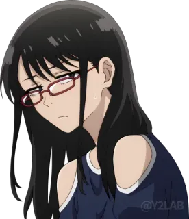 😒 anime, chica, aburrida, gafas whatsapp sticker