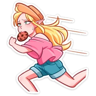 😣 эльф, печенье, мультфильм, бег, милый, наклейка telegram sticker