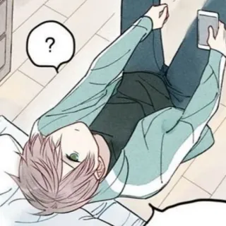 🥞 ? anime, character, boy, question, smartphone, lying down telegram sticker