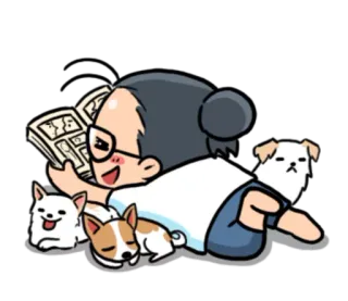 📖 阅读, 狗, 书, 卡通, 动物, 可爱 telegram sticker