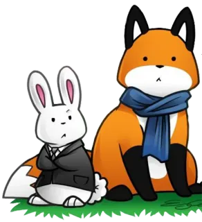 🤨 animal, conejo, zorro, dibujo animado, traje, bufanda telegram sticker