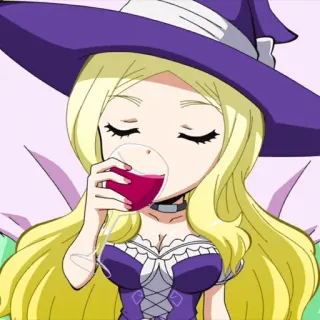 🌙 Anime, Wiedźma, Blondynka, Fioletowy, Pijący, Chibi telegram sticker